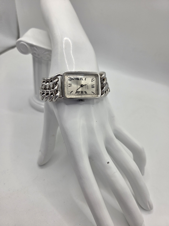 Roy King Accessories - Roy King Sterling Silver 1960s Multistrand Cuban Bracelet Roman Dial Watch